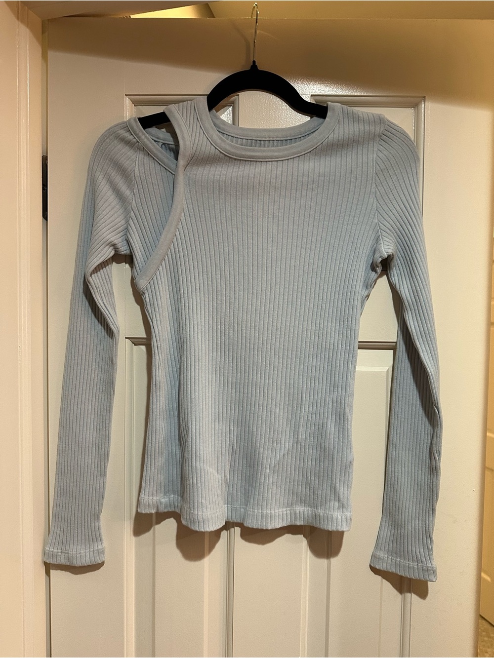 Citizens Of Humanity Light Blue Ribbed Long-Sleeve Top with Shoulder Cutout